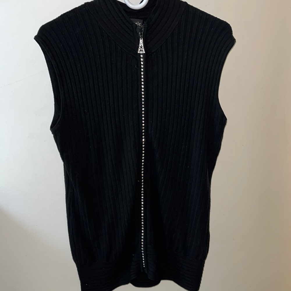 Magic Seater zip Up Sweater Vest Trimmed in Rhinestones✨✨